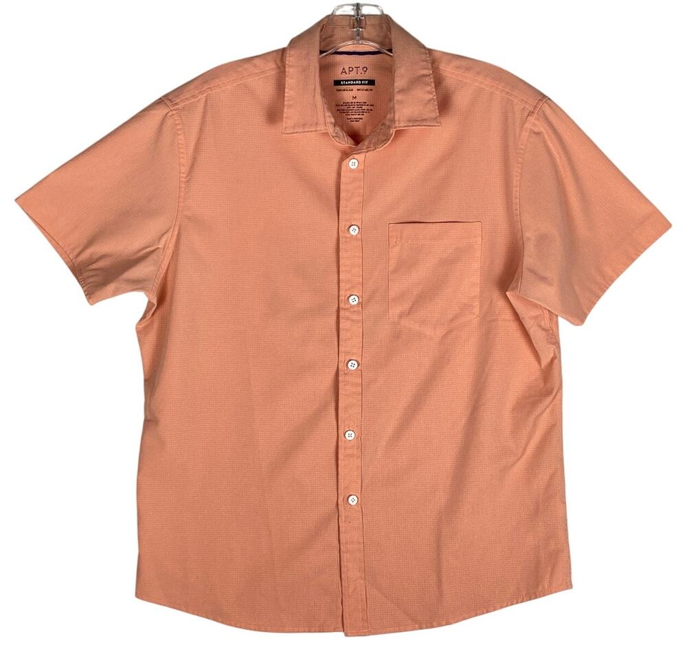 Apt 9 Premier Flex Untucked Button Down Shirt Mens M Orange Minimalist Capsule